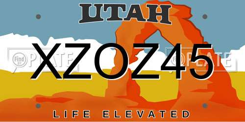 XZOZ45 Utah License Plate