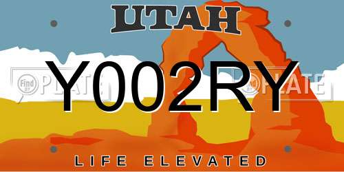 Y002RY Utah License Plate