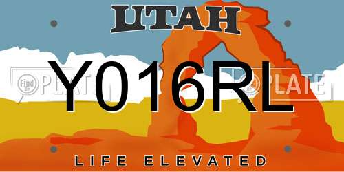 Y016RL Utah License Plate