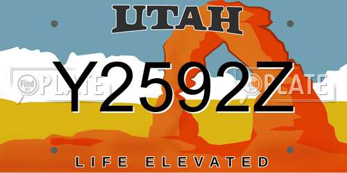 Y2592Z Utah License Plate