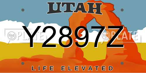 Y2897Z Utah License Plate