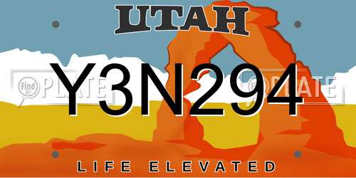 Y3N294 Utah License Plate