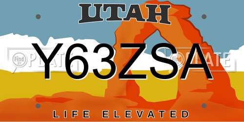 Y63ZSA Utah License Plate