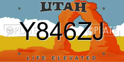 Y846ZJ Utah License Plate