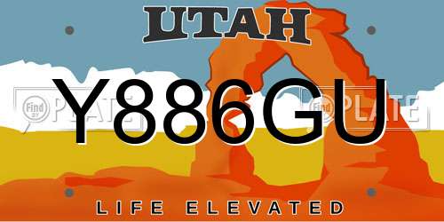 Y886GU Utah License Plate