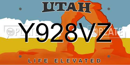 Y928VZ Utah License Plate