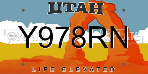 Y978RN Utah License Plate