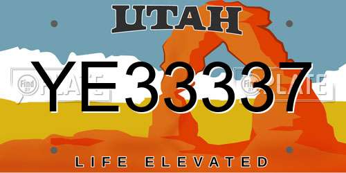 YE33337 Utah License Plate