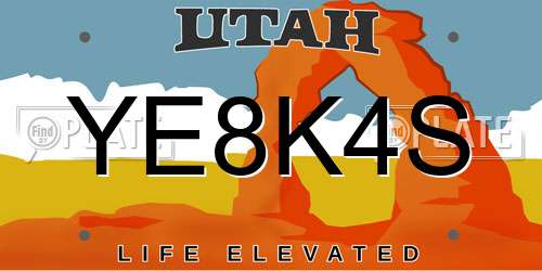 YE8K4S Utah License Plate
