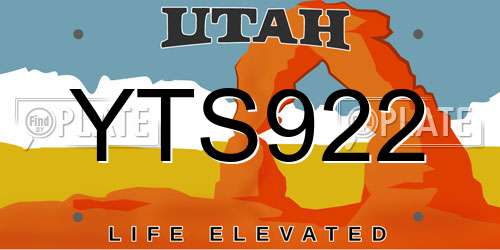 YTS922 Utah License Plate