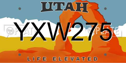YXW275 Utah License Plate