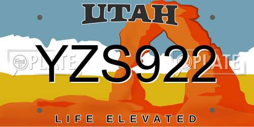 YZS922 Utah License Plate