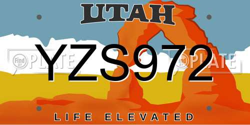 YZS972 Utah License Plate