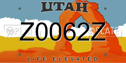 Z0062Z Utah License Plate
