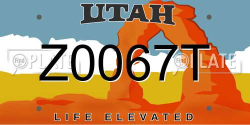 Z0067T Utah License Plate