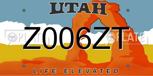 Z006ZT Utah License Plate
