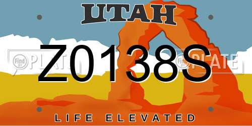 Z0138S Utah License Plate