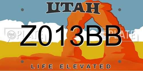 Z013BB Utah License Plate