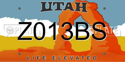 Z013BS Utah License Plate