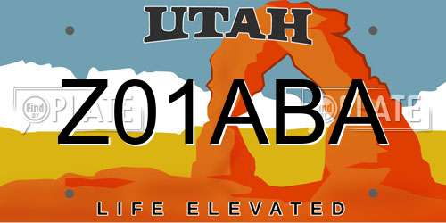 Z01ABA Utah License Plate