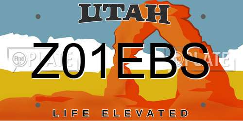 Z01EBS Utah License Plate