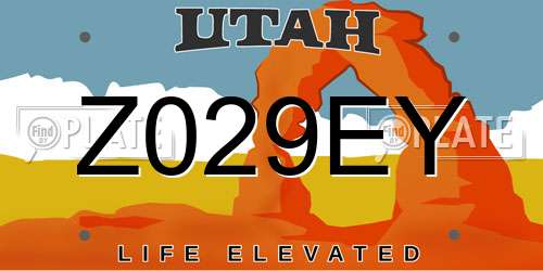 Z029EY Utah License Plate