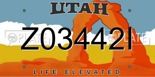 Z03442I Utah License Plate