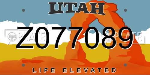 Z077089 Utah License Plate