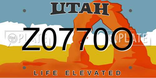 Z0770O Utah License Plate