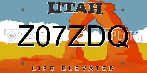 Z07ZDQ Utah License Plate