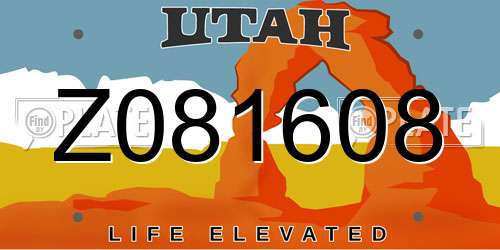 Z081608 Utah License Plate
