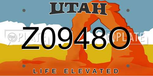 Z0948O Utah License Plate