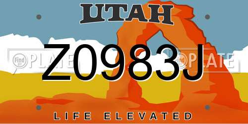 Z0983J Utah License Plate