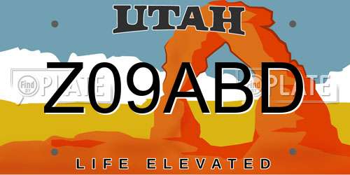 Z09ABD Utah License Plate