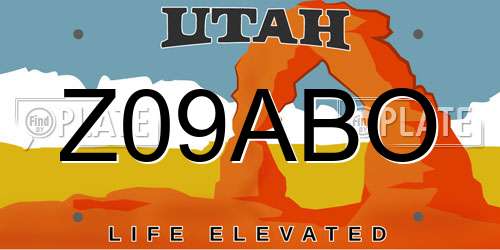 Z09ABO Utah License Plate