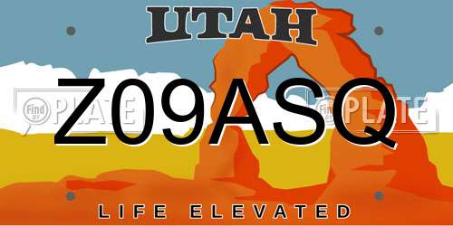 Z09ASQ Utah License Plate