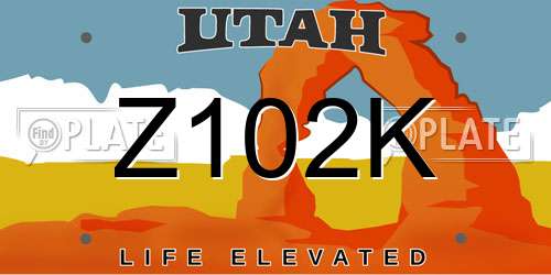 Z102K Utah License Plate