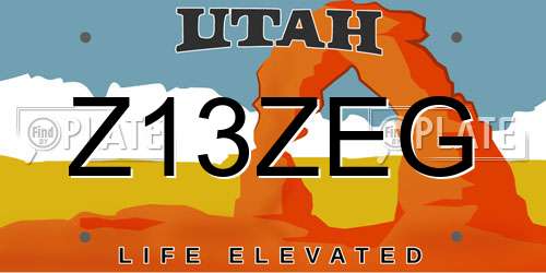 Z13ZEG Utah License Plate
