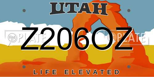 Z206OZ Utah License Plate