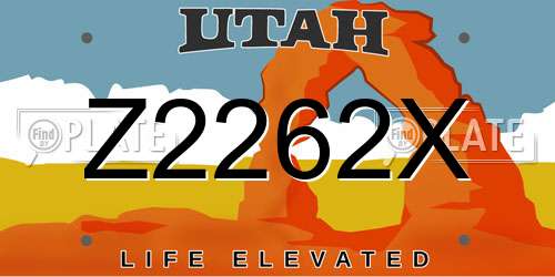 Z2262X Utah License Plate