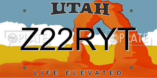 Z22RYT Utah License Plate