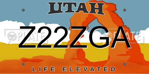 Z22ZGA Utah License Plate