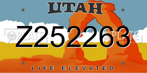 Z252263 Utah License Plate