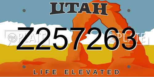 Z257263 Utah License Plate