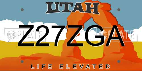 Z27ZGA Utah License Plate