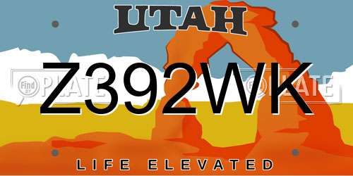 Z392WK Utah License Plate