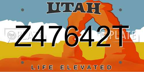 Z47642T Utah License Plate