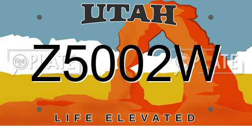 Z5002W Utah License Plate