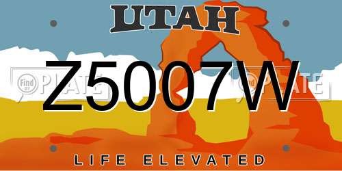 Z5007W Utah License Plate