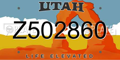 Z502860 Utah License Plate